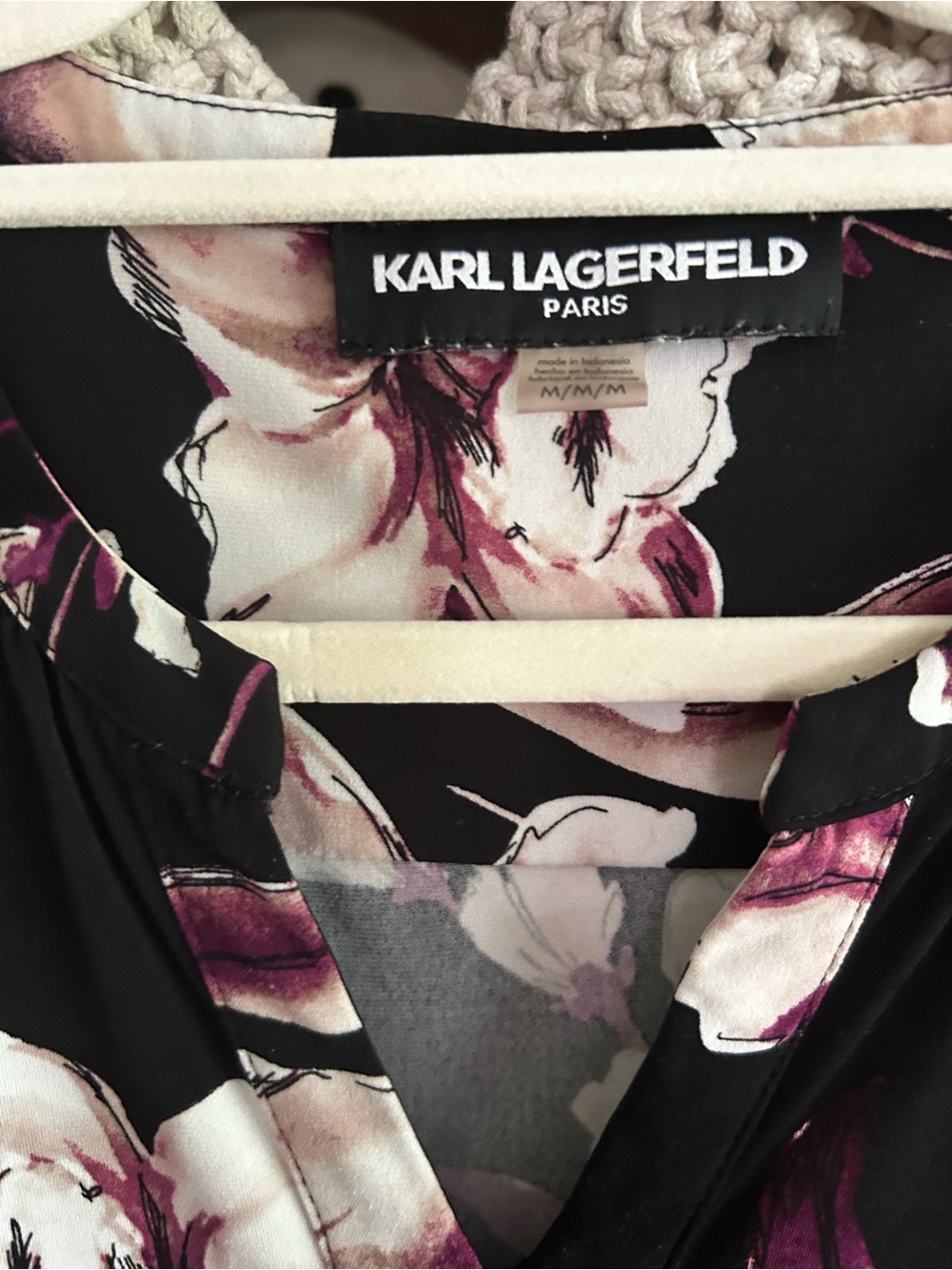 Karl Lagerfeld Black Floral Blouse with Cream and Purple Print
